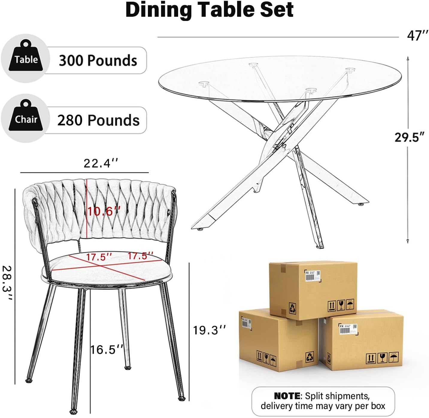47'' Round Glass Dining Table Set for 6, Modern Glass Kitchen Table Set with Gold Base & 6 Luxury Beige Gold Velvet Dining Chairs, 7-Piece Circle Dinner Table Set for Home Apartment