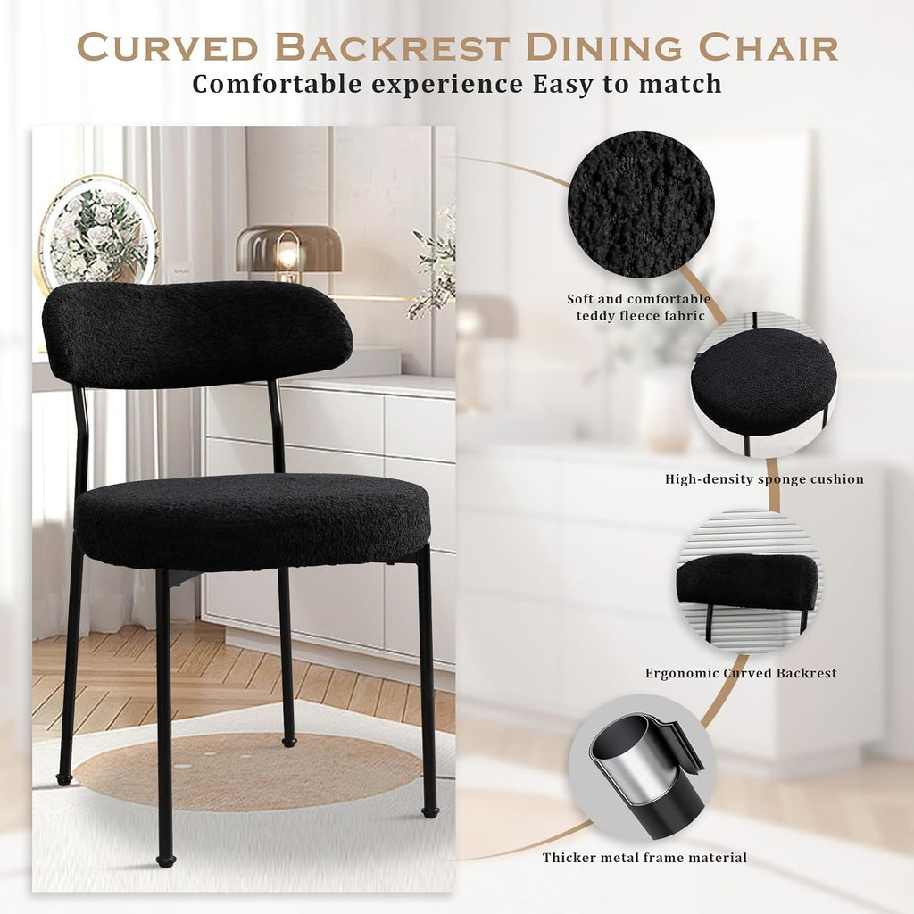 Dining Table and Dining Chair Set 23.6' Black Round Table&2 Boucle Upholstered Chairs for Kitchen Dining Room Small Space 3 Piece Dining Table and Chair Set (Black)