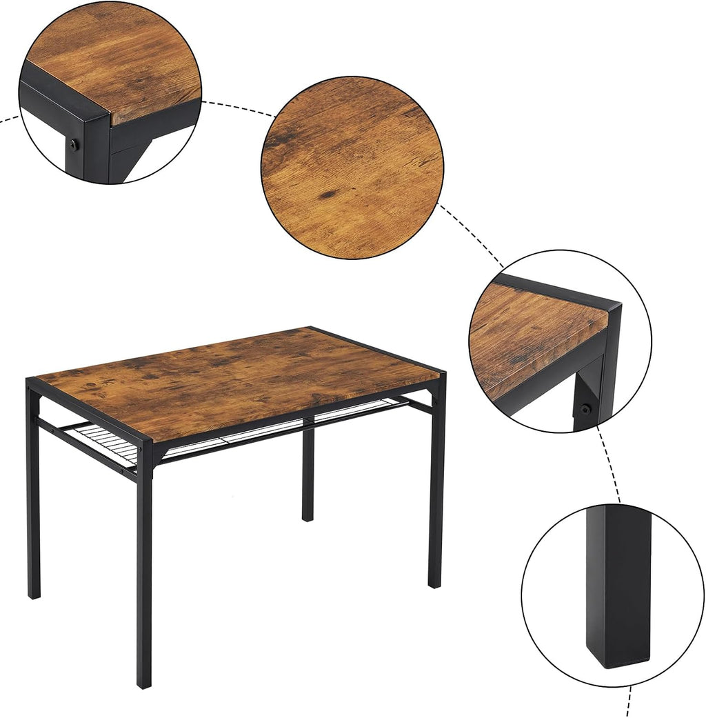 Karl home 4-Piece Dining Table Set for 4, Modern Kitchen Table Chairs Set for Small Space,Apartment, Storage Rack, Rectangular Table, Bench, 2 Chairs, Metal Frame-Retro Brown
