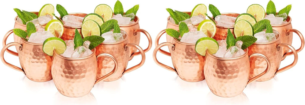 Kitchen Science Moscow Mule Copper Mugs Set of 12, 16 oz Pure Copper Cups, Hammered Finish with Food-Grade Lacquer, Smooth Rounded Lip, Ergonomic Rivet-Free Handle, Solid Grip for Cocktails