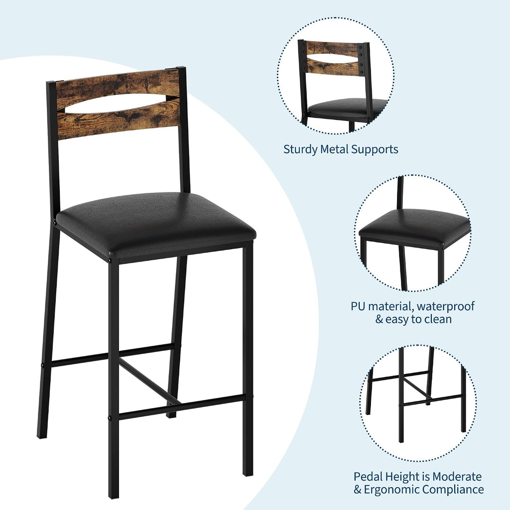 GarveeHome 3-Piece Kitchen Table Set with Storage Shelves & 2 Upholstered Chairs - Iron and Wood Dining Table for Small Spaces, Apartments, Condos, Rustic Brown