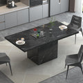 HSH 55 inch Dining Room Table for 4, Modern Black Faux Marble Dining Table, Rectangle Kitchen Table with Heavy Duty Pedestal, Industrial Wood Dinner Desk for Home Living Room, Black Marble, 55 Inch