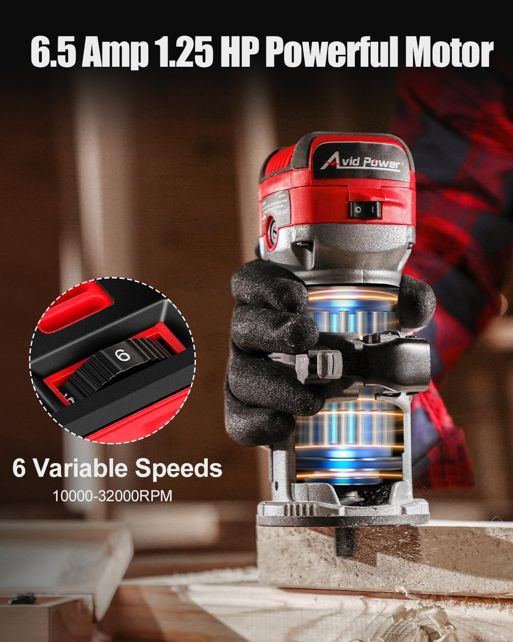 AVID POWER 6.5 Amp 1.25 HP Compact Router Tools Kit Bundle with 8V Cordless Rotary Tool