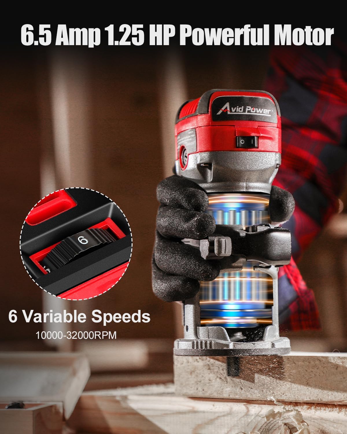 AVID POWER 6.5 Amp 1.25 HP Compact Router Tools Kit Bundle with 8V Cordless Rotary Tool