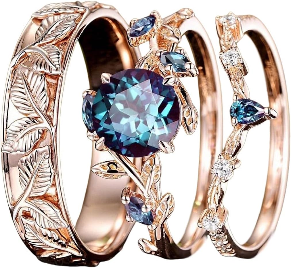 SISGEM Moissanite Couple Rings Set, 10K 14K 18K Solid Gold Moissanite Wedding Rings for Him And Her, Vintage Leaf/Branch Wedding Bands Matching Couple Rings Anniversary Jewelry Gift for Women And Men