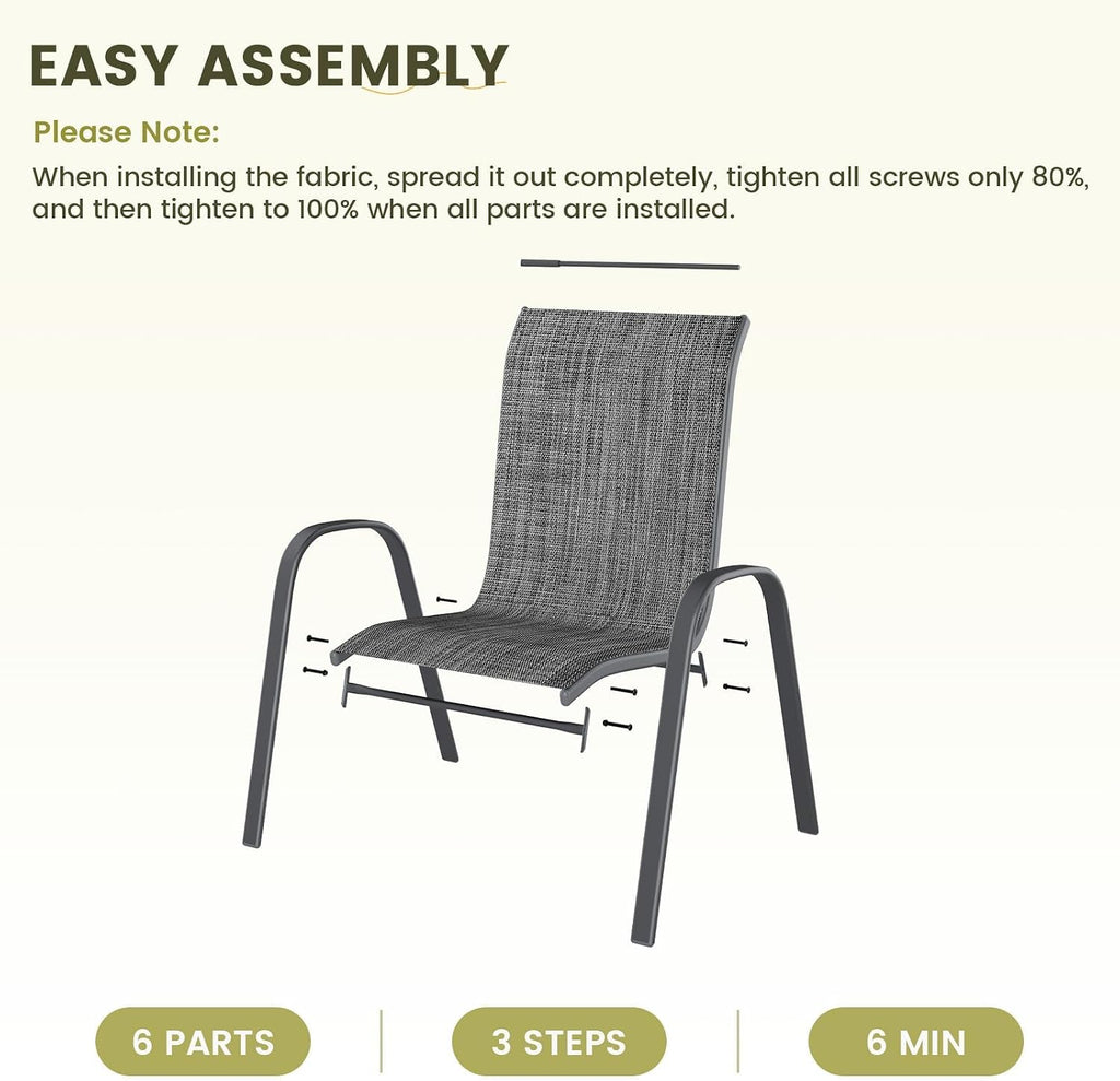UDPATIO Patio Chairs Set of 6, Stackable Outdoor Dining Chairs with High Back, Breathable Textilene Fabric Outdoor Chair All Weather, 350LBS Capacity for Garden/Backyard (Dark Grey)