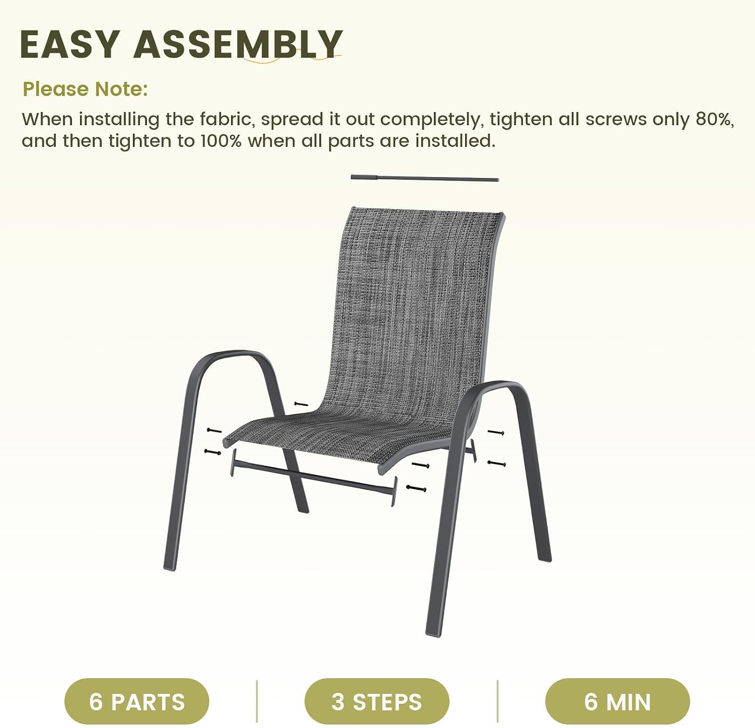 UDPATIO Patio Chairs Set of 6, Stackable Outdoor Dining Chairs with High Back, Breathable Textilene Fabric Outdoor Chair All Weather, 350LBS Capacity for Garden/Backyard (Dark Grey)