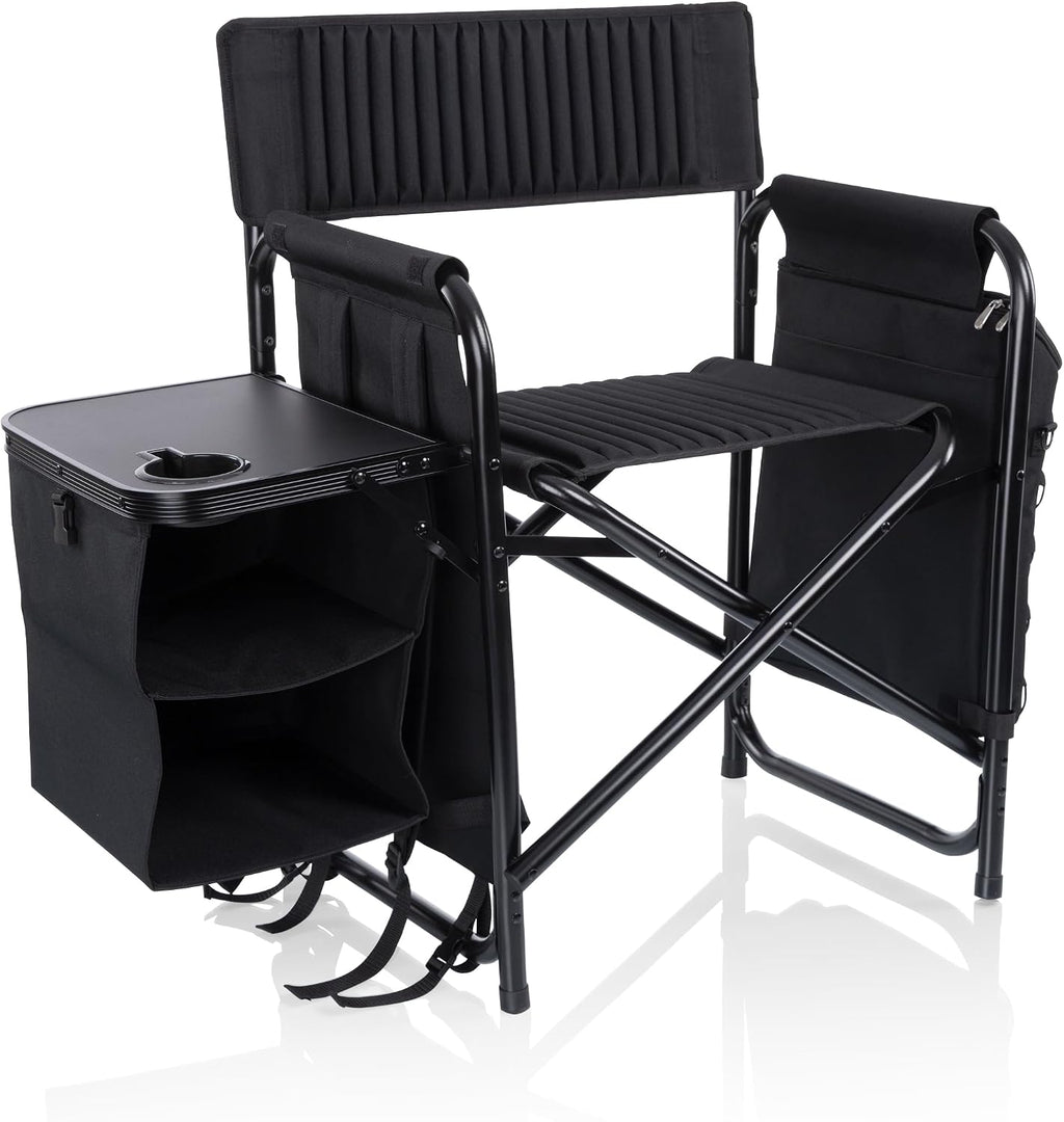 Picnic TIME Fusion Camping Chair with Side Table and Soft Cooler, Outdoor Foldable Padded Camping Chairs with Shelves, Pockets, & Cup Holder for Lawn, Beach, & Sports Use for Adults, (Matte Black)