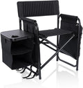 Picnic TIME Fusion Camping Chair with Side Table and Soft Cooler, Outdoor Foldable Padded Camping Chairs with Shelves, Pockets, & Cup Holder for Lawn, Beach, & Sports Use for Adults, (Matte Black)