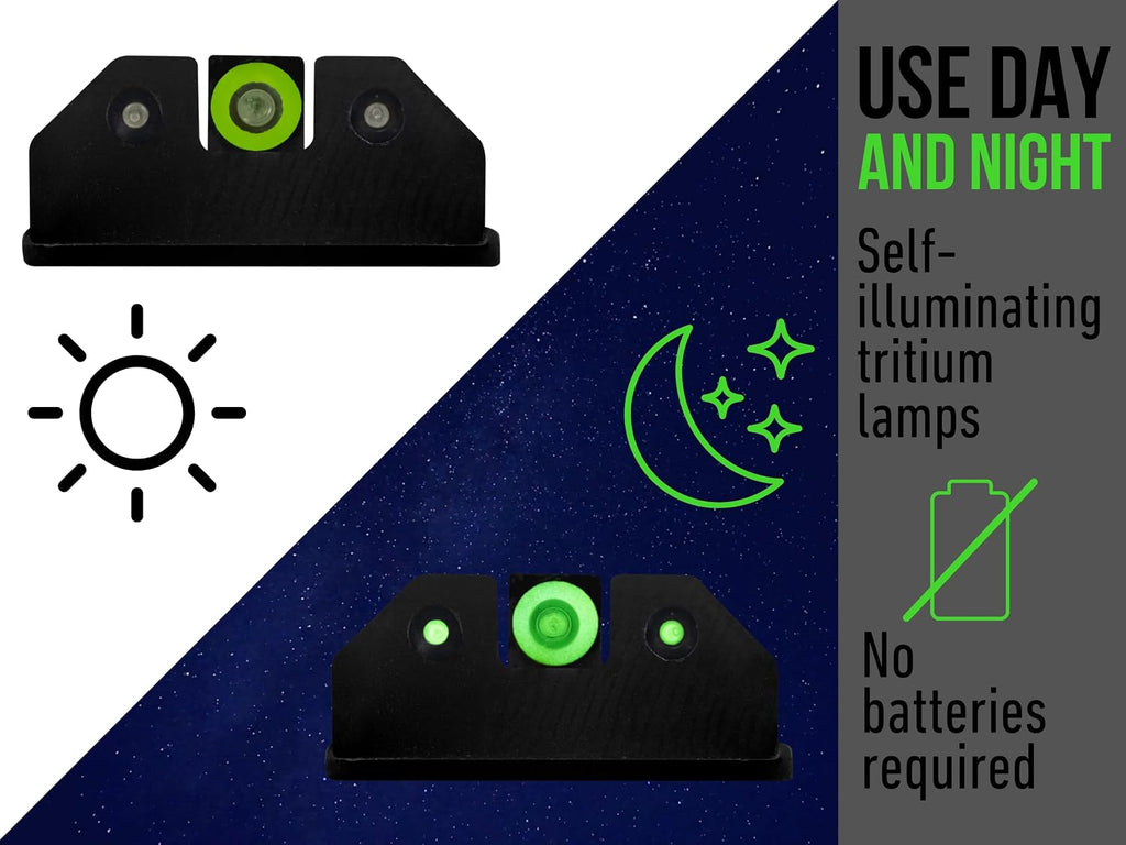 XS SIGHTS R3D Tritium Night Sight Green Compatible with Smith & Wesson M&P & M2.0 Shield, Shield Plus, Shield OR, Shield X; Glow in The Dark Tritium