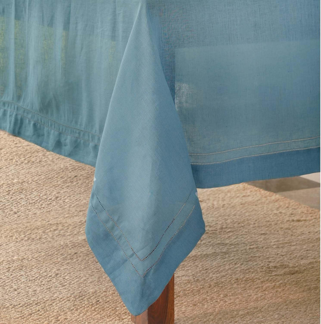 BLUE FLOWER CO Premium 100% Pure Linen Tablecloth 70'x120' Rectangle, Double Hemstitched Table Cover for Dinner, Parties, Eco-Friendly, Fall & Winter Table Décor - Dusty Blue