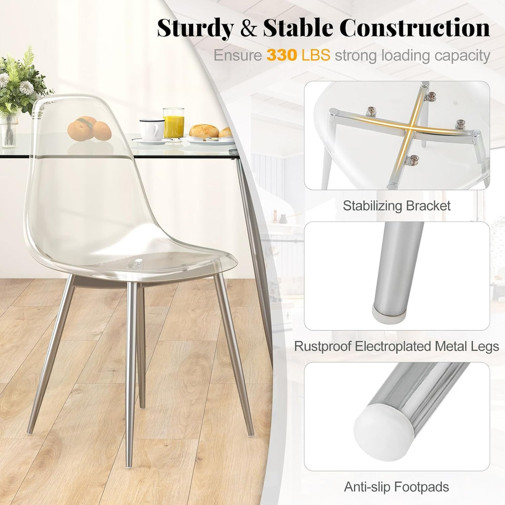 Tangkula Dining Table Set for 4, Modern Kitchen Table and Chairs, Glass Table and Chairs Set of 4 for Small Living Room, Kitchen