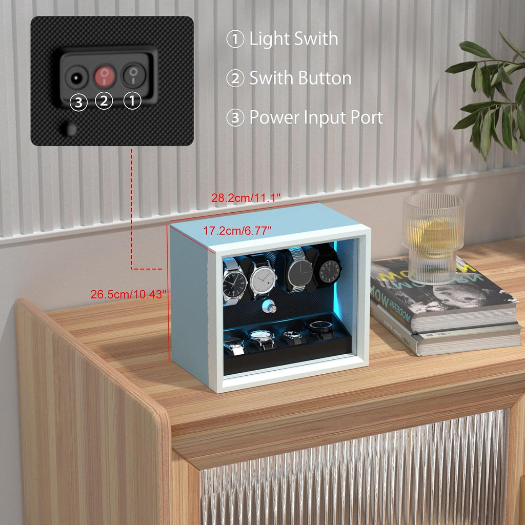 XTELARY Lockable Automatic Watch Winder - 4/6/8/12 Watch Storage, 4 Rotation Modes, Quiet Motor, Backlight
