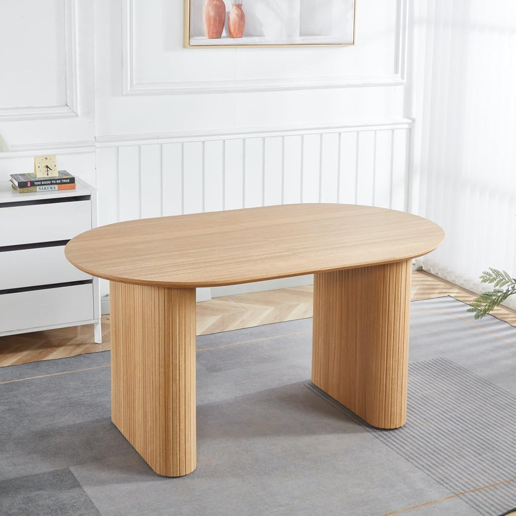 90.55' Oval Extensible Dining Table for 4 to 6,MDF Table Top Kitchen Table,Oak