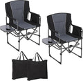 Garvee Oversized Directors Chair, Portable Folding Camping Chair for Adults Support 400 lbs, Heavy Duty Lawn Chair with Side Table, for Camping, Sports, Picnic, Beach, Fishing (Black, 2 PC)