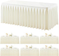6 Pack Ivory Rectangle Tablecloth 8 FT Stretch Spandex Fitted Table Cloth for 8 Foot Rectangle Tables Banquet Tablecloths Wrinkle Free Table Cover Skirt Ruffle Tablecloth for Party Wedding Birthday