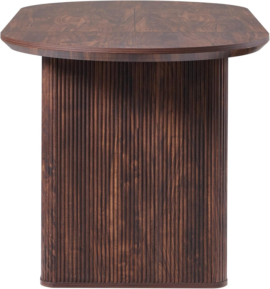 T4TREAM 63' Fluted Oval Dining Table for 4-6, Mid-Century Modern Kitchen Table with Thickened Edge & Strip Pedestal Base, Wood Luxury Table for Dining Room/Kitchen/Home Office, Walnut (Table Only)