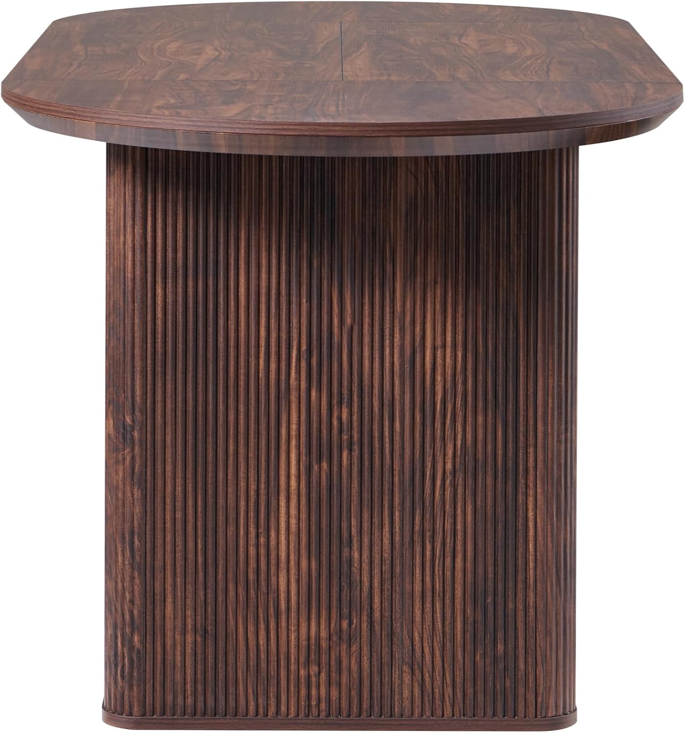 T4TREAM 63' Fluted Oval Dining Table for 4-6, Mid-Century Modern Kitchen Table with Thickened Edge & Strip Pedestal Base, Wood Luxury Table for Dining Room/Kitchen/Home Office, Walnut (Table Only)