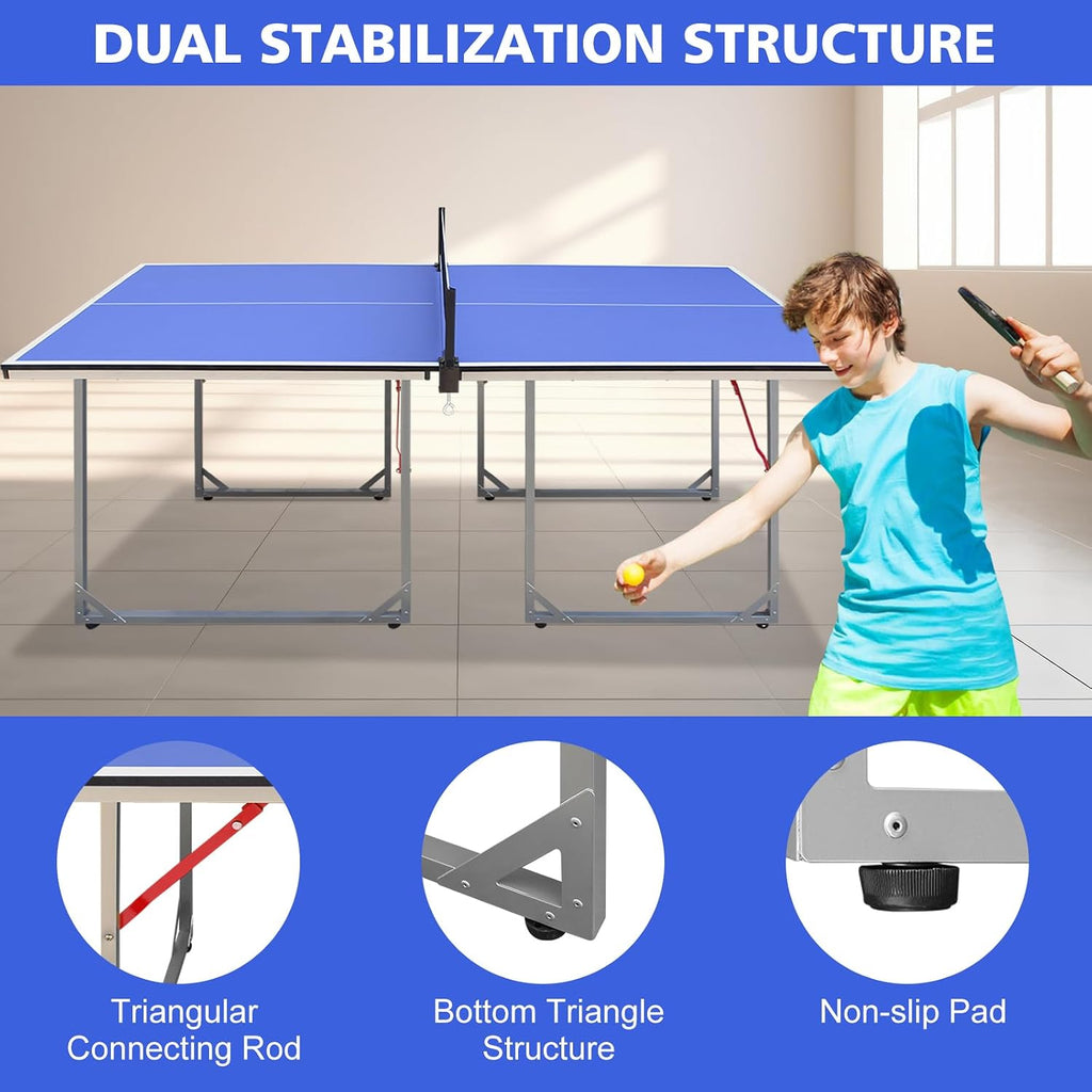 Foldable Ping Pong Table Portable 4.5FT/6FT/9FT Indoor MDF Table Tennis Table Multi-Purpose Family Game Table with Net, 2 Paddles and 3 Balls for Kid Teenager Adult