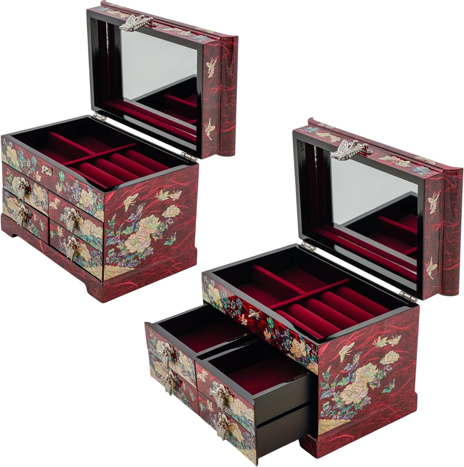 February Mountain Mother of Pearl Wooden Jewelry Organizer Box – Jewelry Storage Box for Women, Features Spacious Drawers, Ideal for Rings, Bracelets, Watches, Chains, Accessories