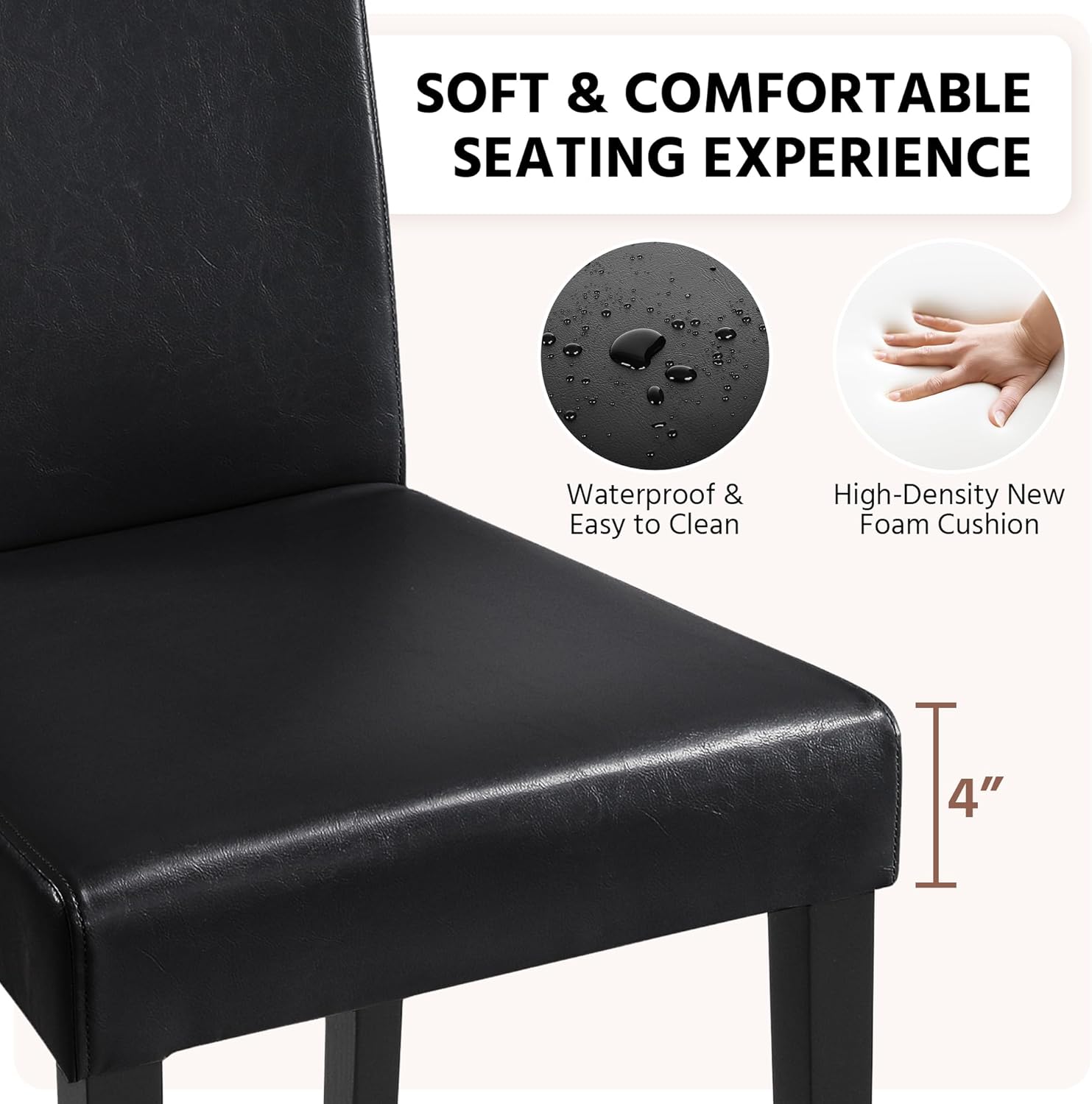 Yaheetech Dining Chairs Set of 4 PU Leather Upholstered Parsons Dining Chairs with Solid Wood Legs for Kitchen/Living Room/Restaurant, Modern Style, Black