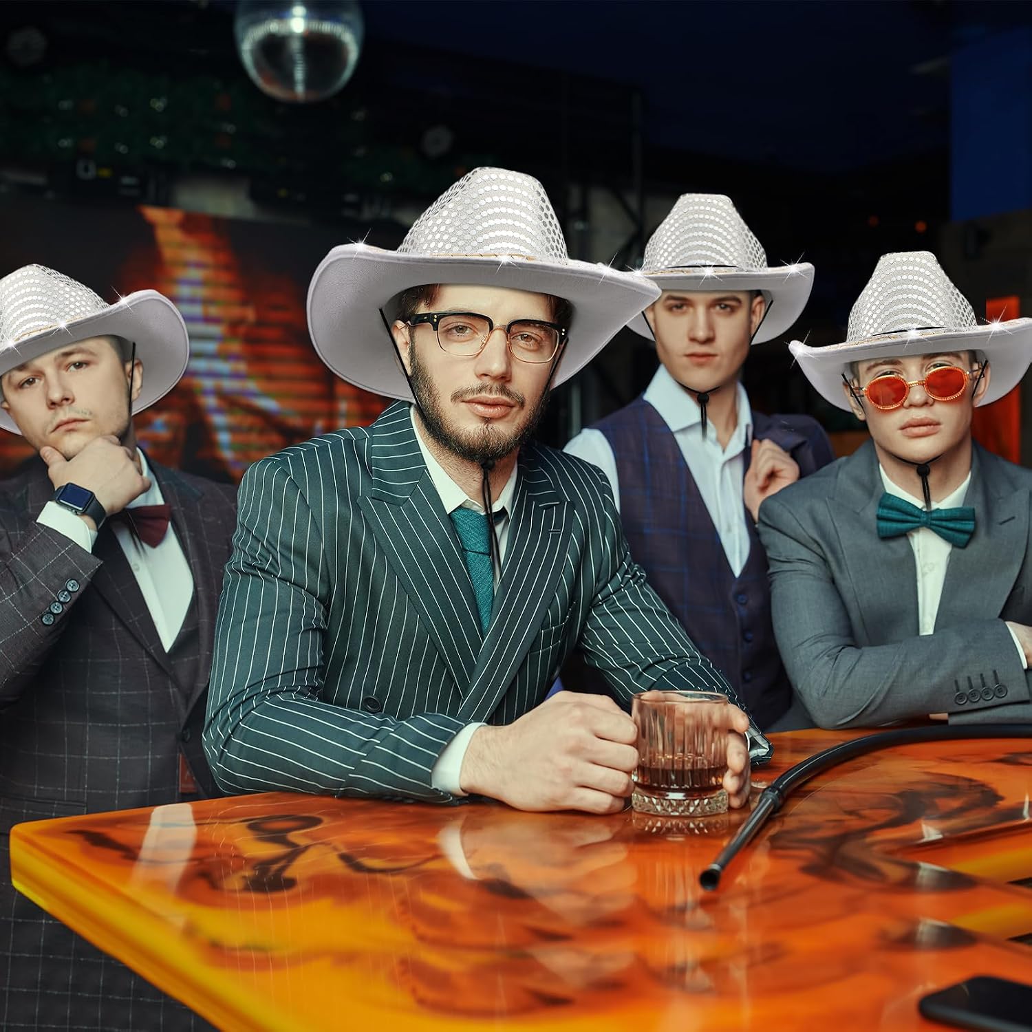 Tisancy 20 Pack Lights Cowboy Cowgirl Hat LED Flashing Light Up Hat for Western Bachelorette Party Wedding Bridal