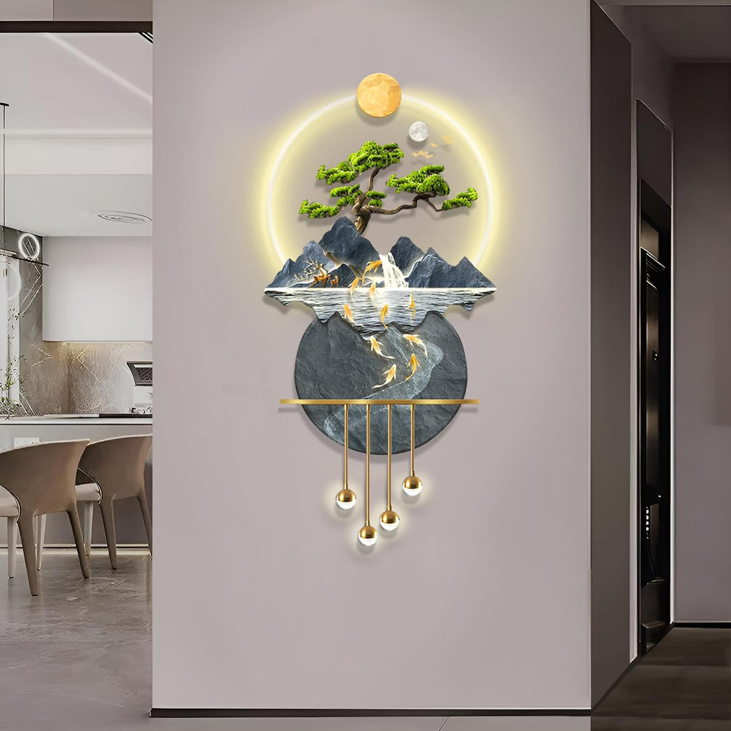 LED Light Decor Wall Art, 3D Art Wall Decor with Light, Decors Walls Sculptures Large 3D Art, Decors Walls Sculptures Lighting Modern, Plug-in Power Supply, Blue D, 23x47in