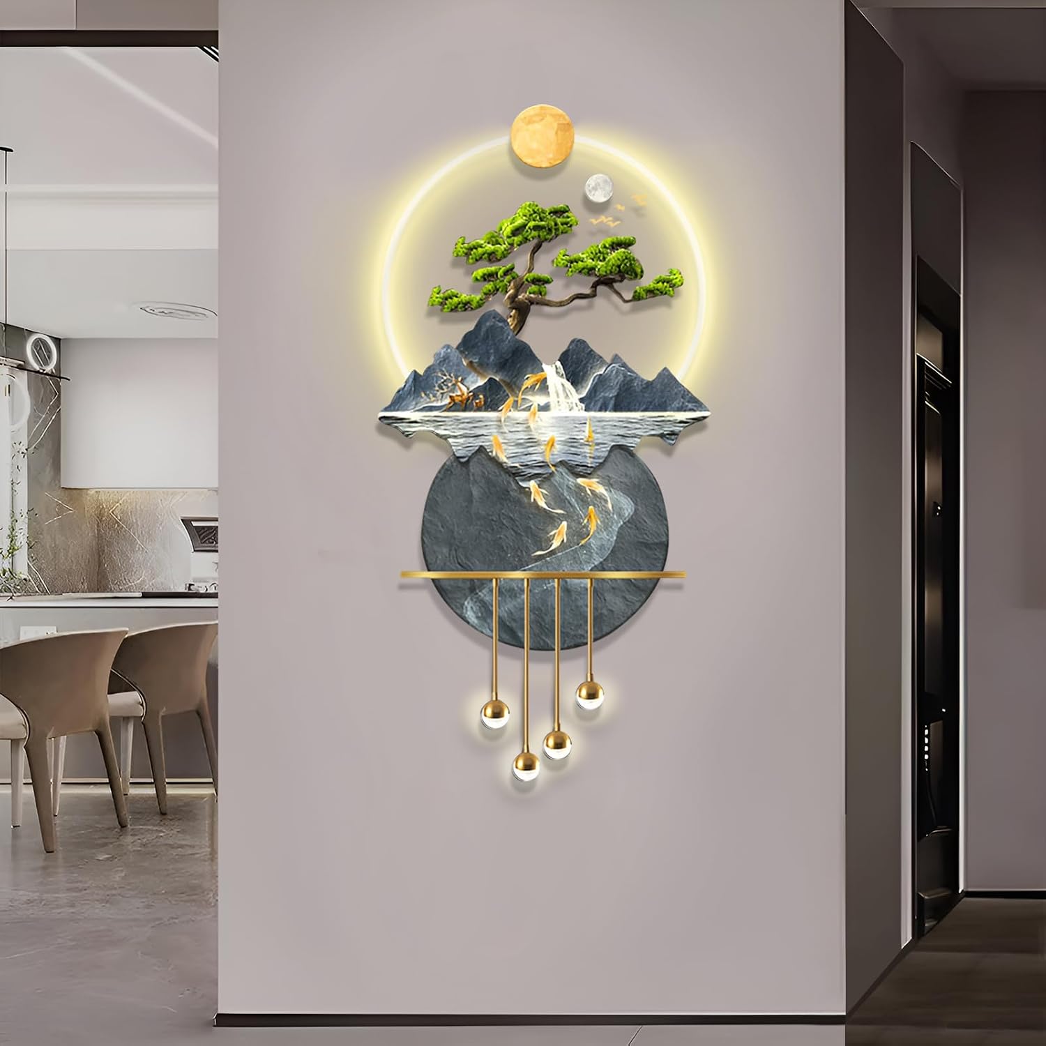 LED Light Decor Wall Art, 3D Art Wall Decor with Light, Decors Walls Sculptures Large 3D Art, Decors Walls Sculptures Lighting Modern, Plug-in Power Supply, Blue D, 23x47in