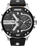 Diesel Mr. Daddy 2.0 Men's Watch, Stainless Steel and Leather Chronograph Sports Watch for Men, Color: Black/Silver