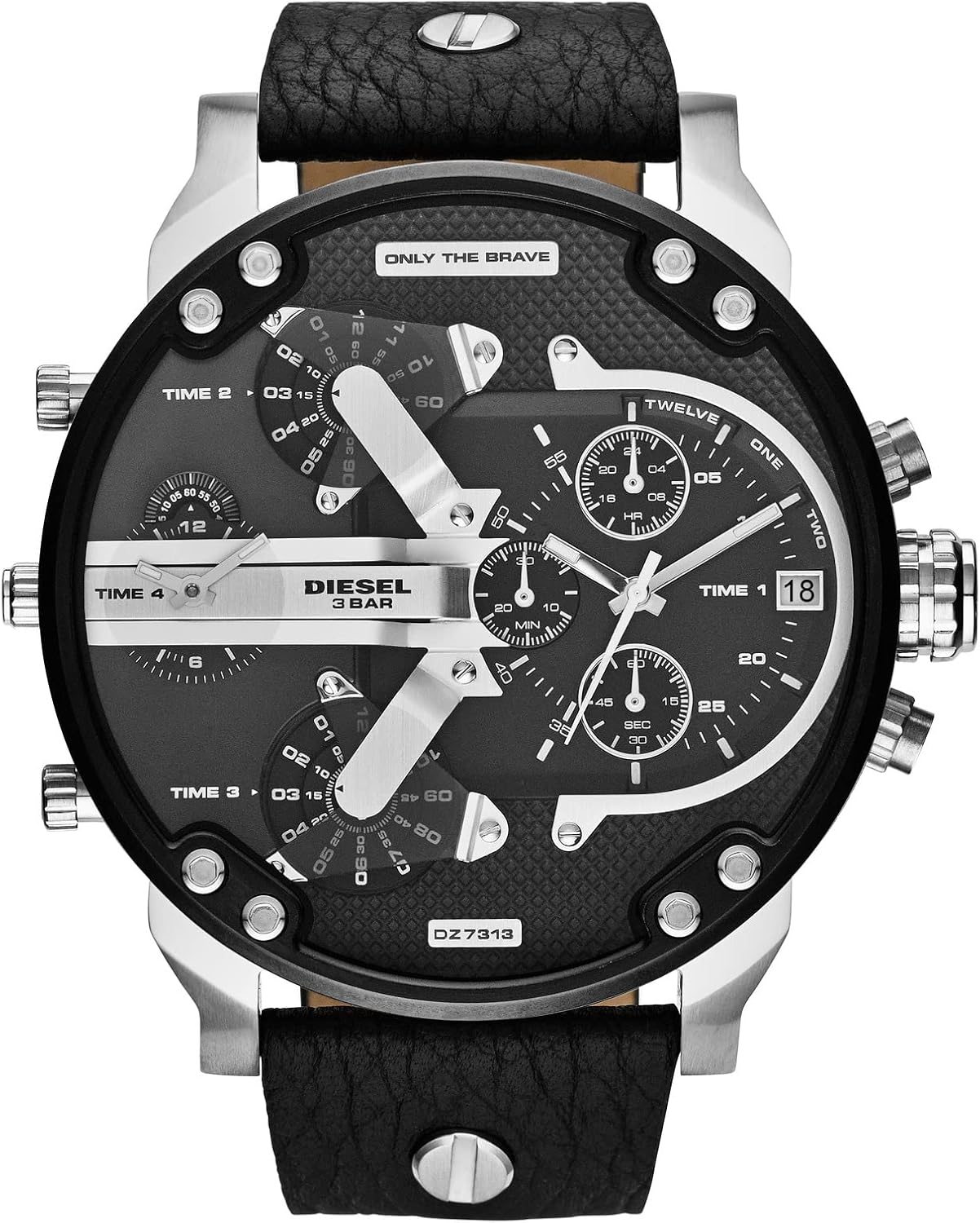 Diesel Mr. Daddy 2.0 Men's Watch, Stainless Steel and Leather Chronograph Sports Watch for Men, Color: Black/Silver