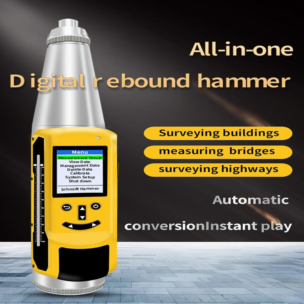 Portable Concrete Rebound Hammer Tester, Automatic Strength Resiliometer with Wireless Printe& Voice Broadcast, for Building Wall and Road Strength Testing Test Scope of 10-60Mpa