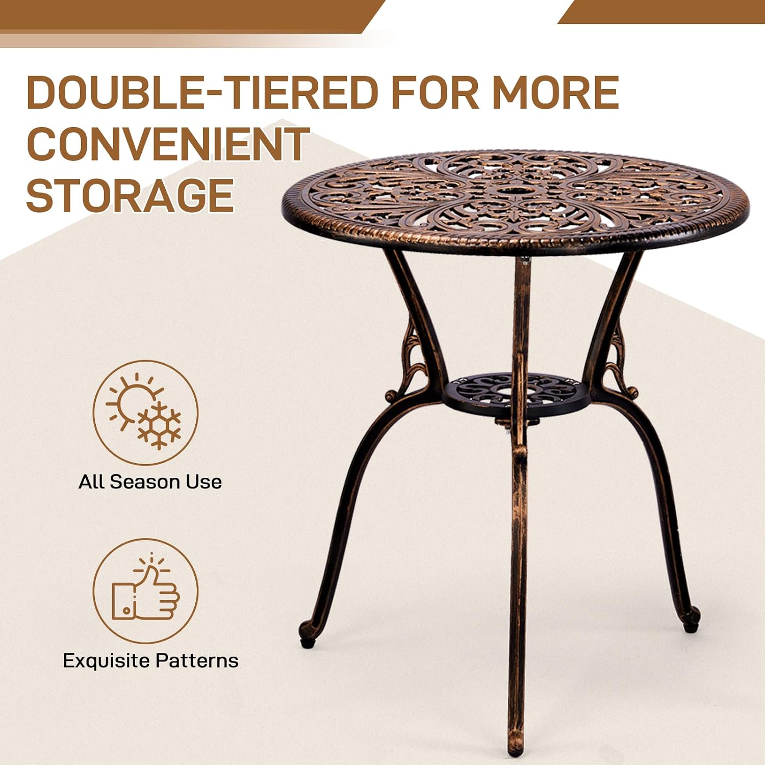 VINGLI 3 PCS Outdoor Bistro Set, Outdoor Patio Set, All-Weather Cast Aluminum Bistro Table Set, Bistro Table and Chairs Set of 2 for Backyard, Garden, Balcony (Bronze, Butterfly)