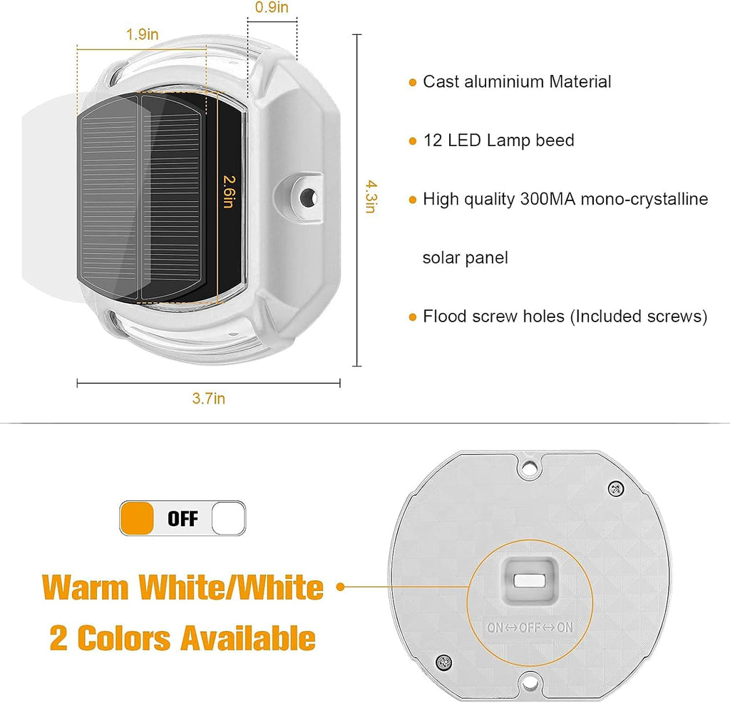 VOLISUN 16 Pack Solar Driveway Dock Deck Lights,(12 Pack White Hexagon Deck Lights+4pack 2 Colors in 1 Dock Lights（White+Warm White)