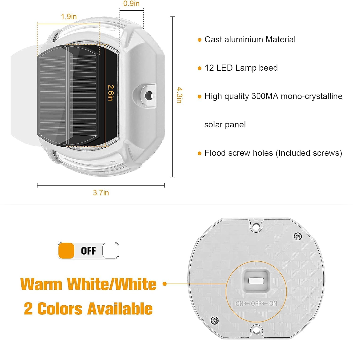 VOLISUN 16 Pack Solar Driveway Dock Deck Lights,(12 Pack White Hexagon Deck Lights+4pack 2 Colors in 1 Dock Lights（White+Warm White)