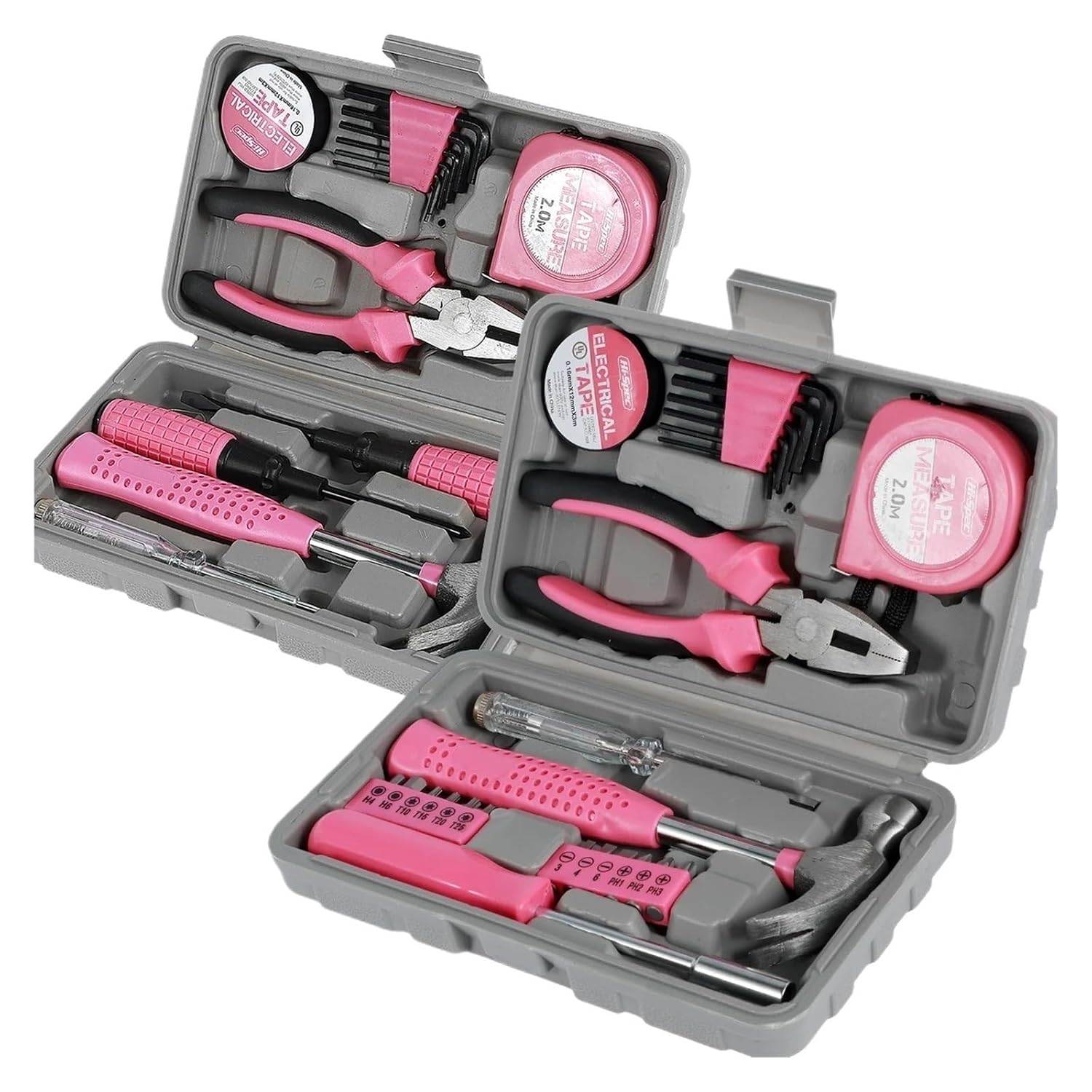 13/24Pcs Household Repair Tool Kit Multi-Purpose Pink Hand Tool Set with Storage Case Durable Hammer and Allen Key Set(13pcs)