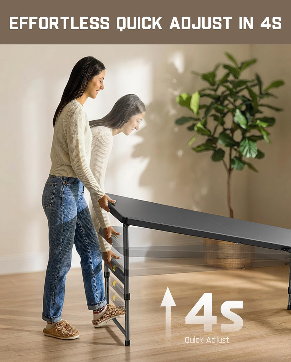 FanttikOutdoor 6ft Folding Table, 3 Heights, One-Handed Height Adjustment, Gravity Lock, Carry Handle, Indoor Outdoor Heavy Duty Fold-in-Half Portable Utility Table, Party, Black Zeta X6 Pro