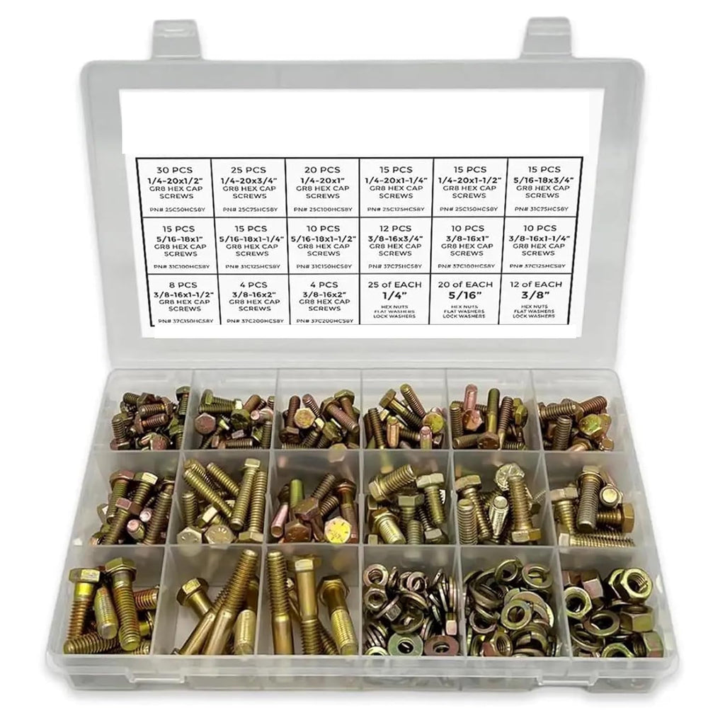 Nut & Bolt Sets Grade 8 Heavy Duty Hex Cap Bolts Assortment Kit with Nuts Washers