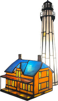 Bieye L10942 St Simons Lighthouse Museum Tiffany Style Stained Glass Accent Table Lamp for Home Decor