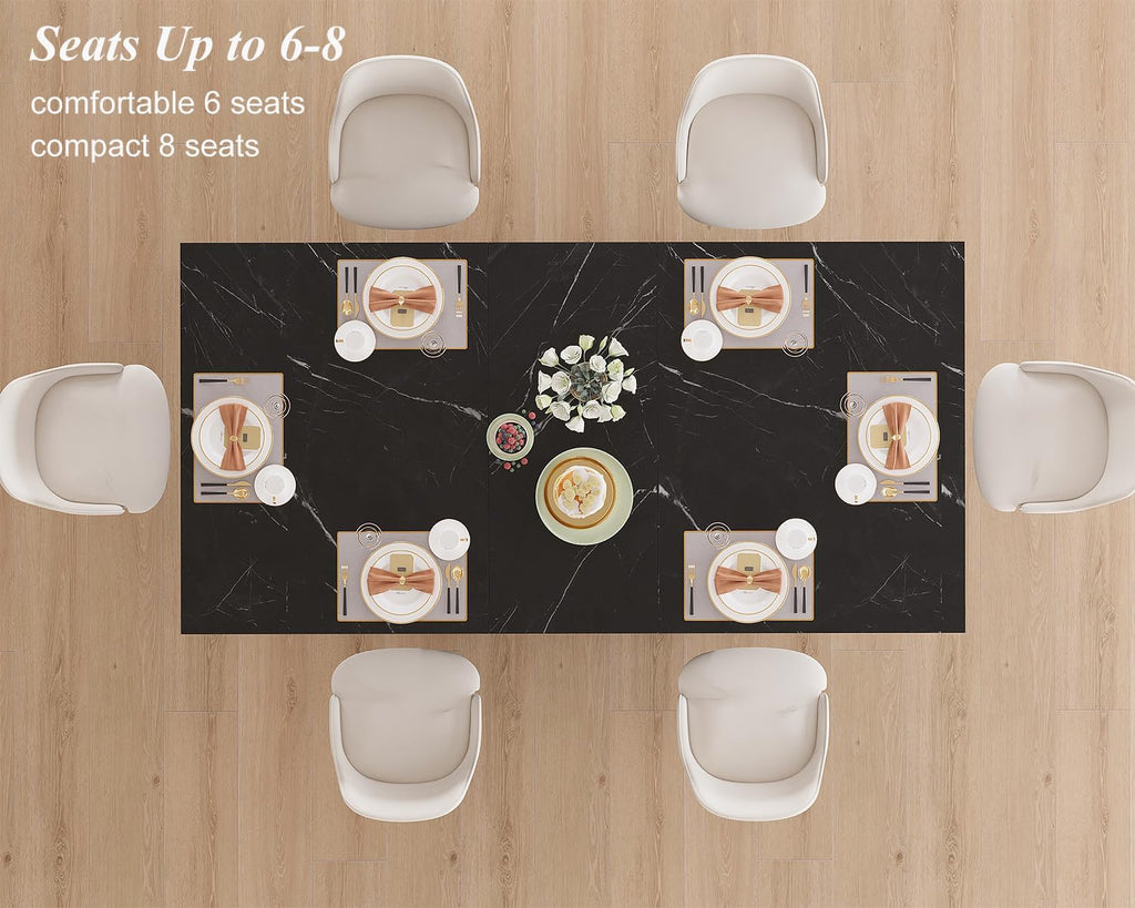 HSH Black Faux Marble Dining Table, 63 inch Modern Dinner Table for 6 Person, Farmhouse Rectanglur Kitchen Table for Living Room, Long Wood Dining Room Tables with strong Pedestal, Black Marble, 63 In