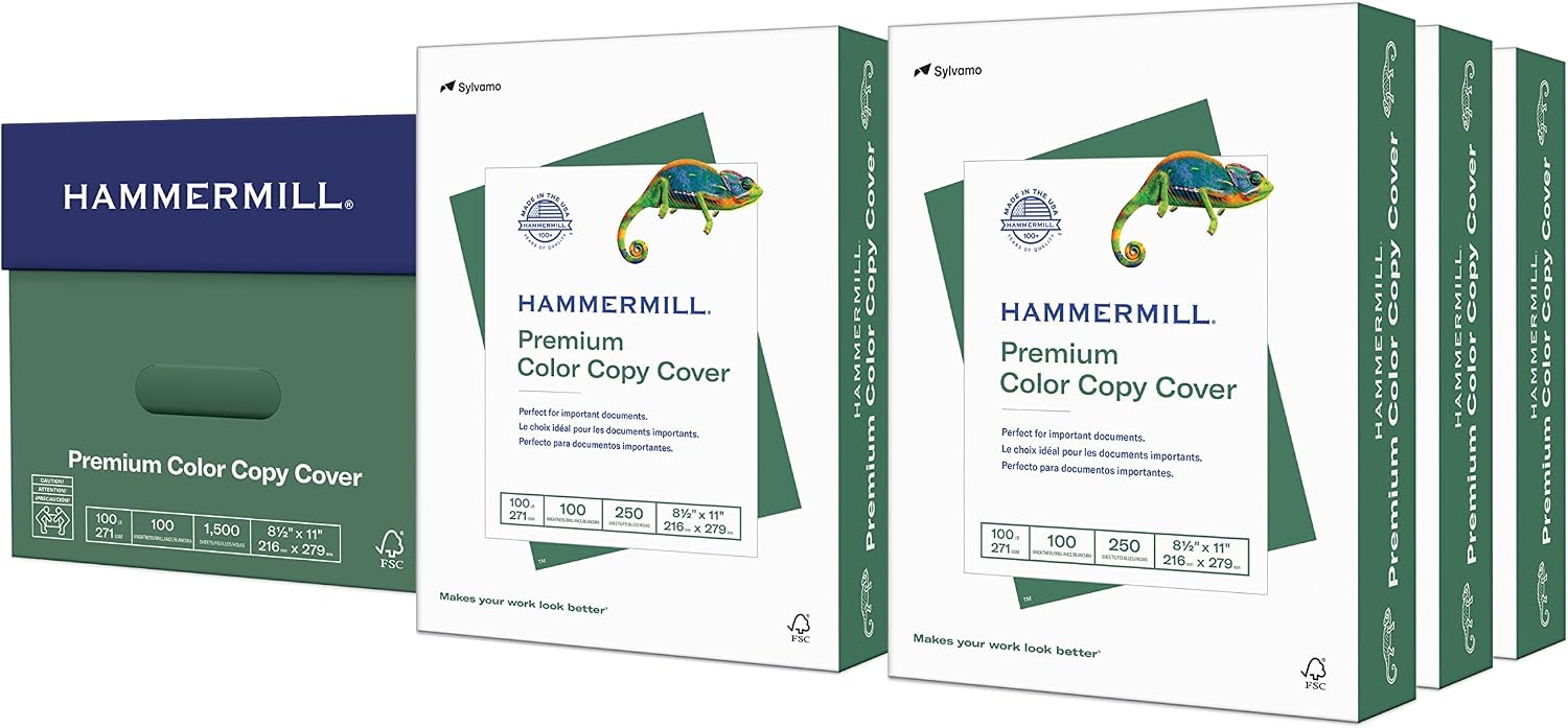Hammermill Cardstock, Premium Color Copy, 100 lb, 8.5 x 11-6 Pack (1,500 Sheets) - 100 Bright, Made in the USA Card Stock, 120024C, White