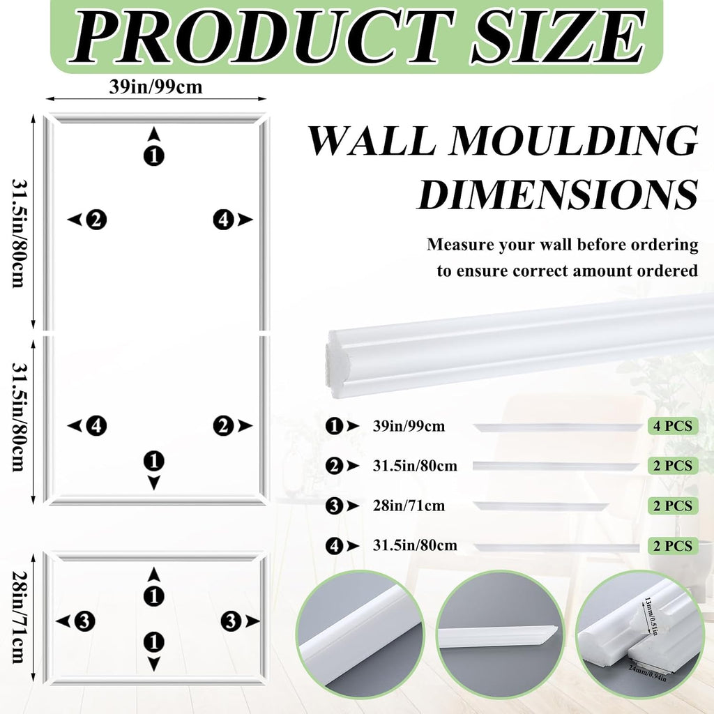 Pangda Peel and Stick Wall Molding Kit, 3D Premade Accent Molding Wainscoting Panel for Interior Wall Moulding Decor, Ready to Assemble Wainscoting Accent Panel(6 Set,39 x 63 in)