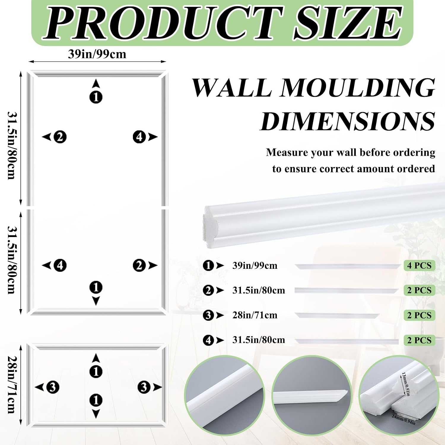 Pangda Peel and Stick Wall Molding Kit, 3D Premade Accent Molding Wainscoting Panel for Interior Wall Moulding Decor, Ready to Assemble Wainscoting Accent Panel(6 Set,39 x 63 in)