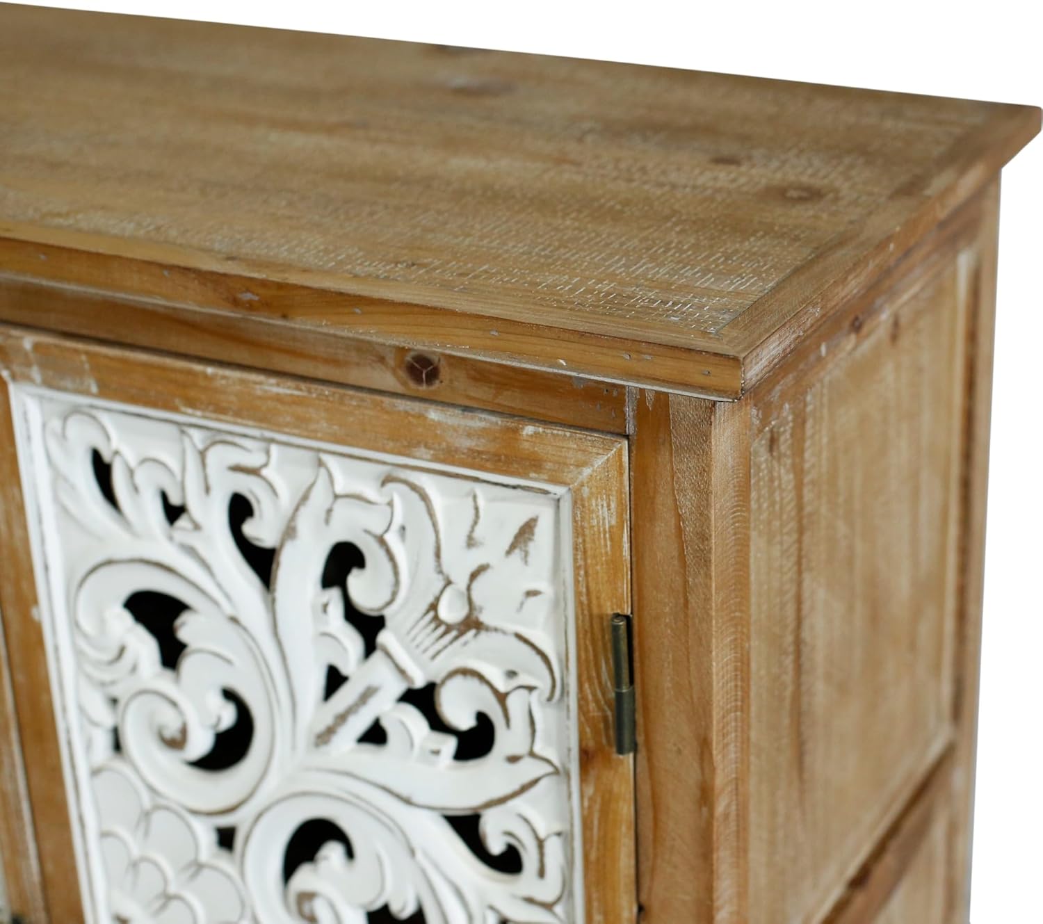 LKTART 60' Vintage Sideboard Buffet Cabinet,French Country Sideboard,Farmhouse Hollow Carved Credenza Accent Cabinet for Living Room, Dining Room, Natural Wood