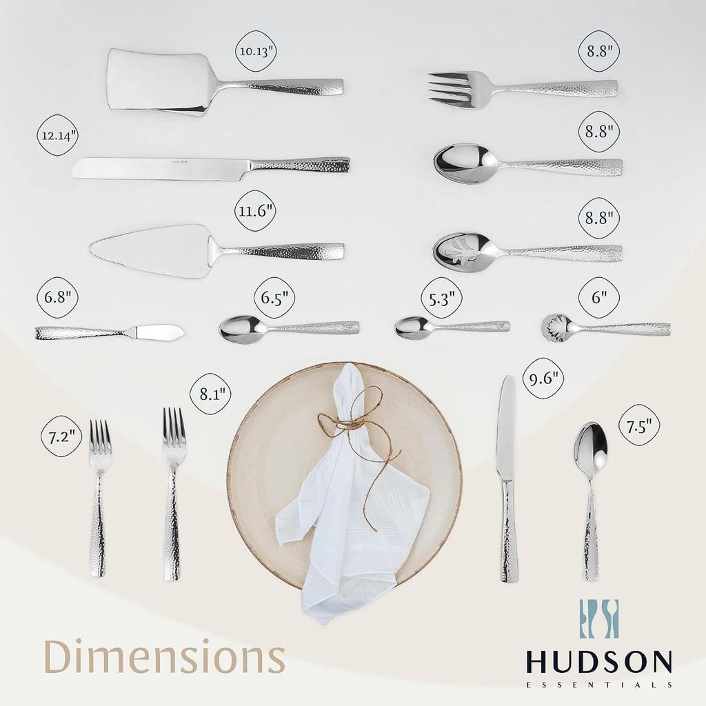 Hudson Essentials 89-Piece Hammered 18/10 Stainless Steel Silverware Cutlery Set with Serving Set, Flatware Service for 12