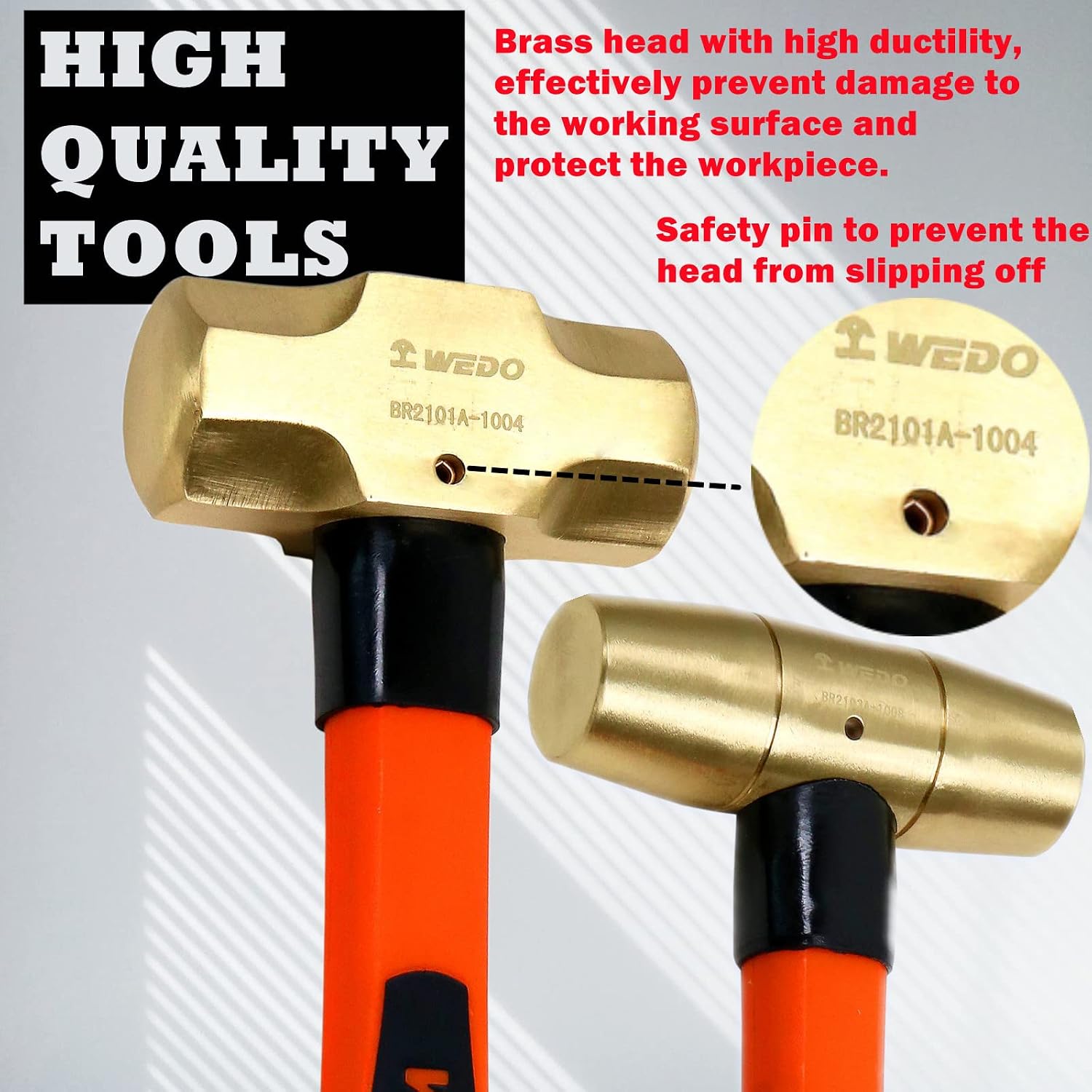 WEDO 3PCS Hammer Set,3lb Sledge Hammer,2lb Drum Type Hammer,2lb Ball Pein Hammer,Brass,Fiberglass Handle,Die-Forge,Corrosion Resistant