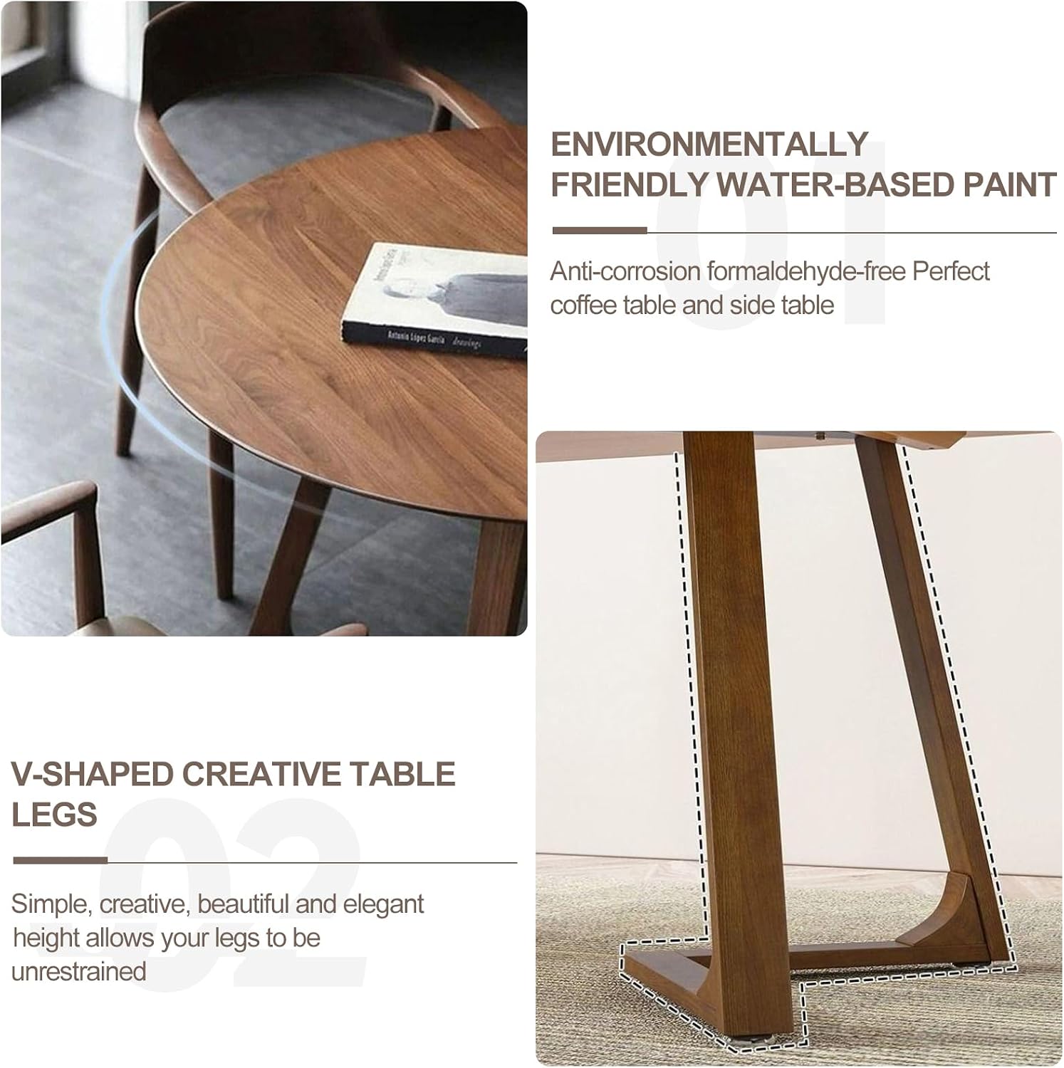 35.4' Round Wooden Dining Table,Small Dining Table for 4,Circle Kitchen Table,Mid Century Modern Coffee Table for Living Room,Dining Room, Easy-Assembly,Space Saving,Walnut