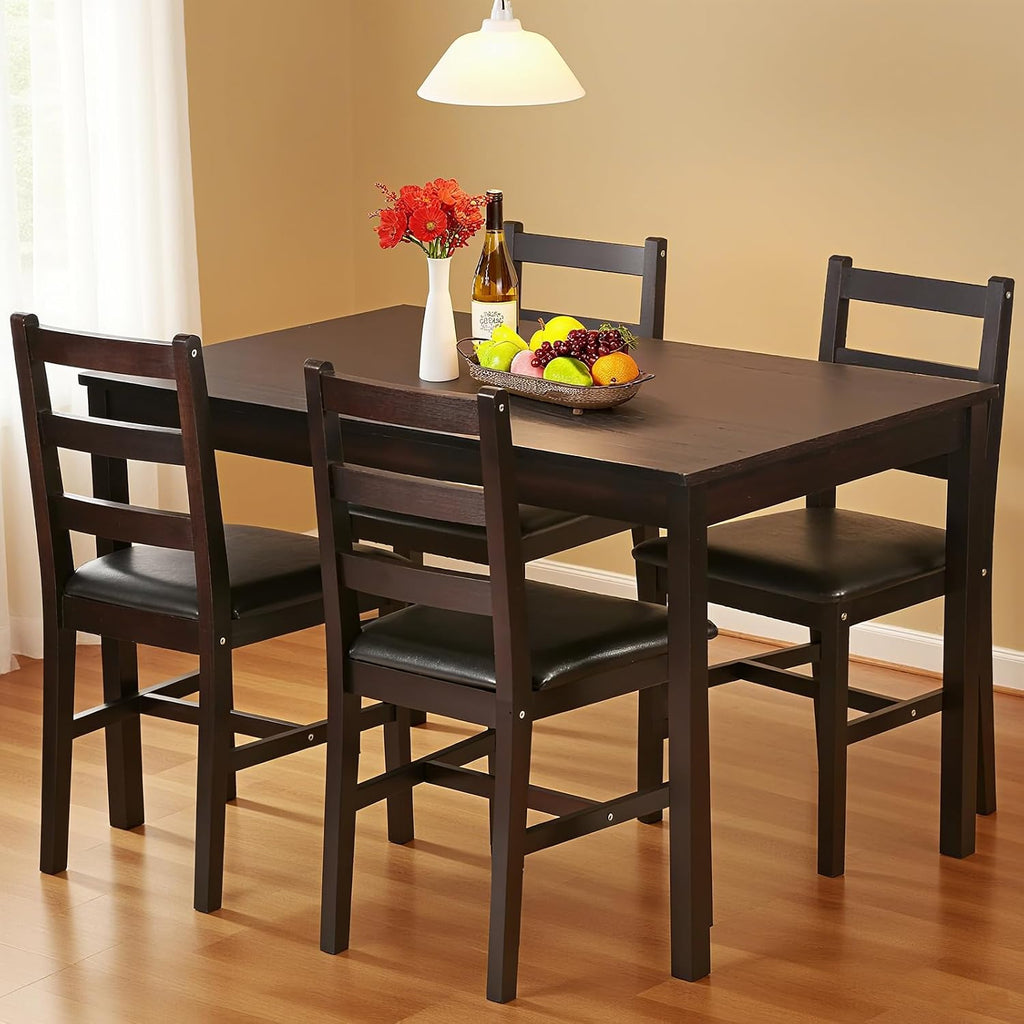 Small Dining Table Set for 4, Wooden Kitchen & Dining Room Sets 5 Piece Kitchen Table Set, Square Table and Chair Breakfast Table Set for Restaurant Home Kitchen Living Room, Dark Brown