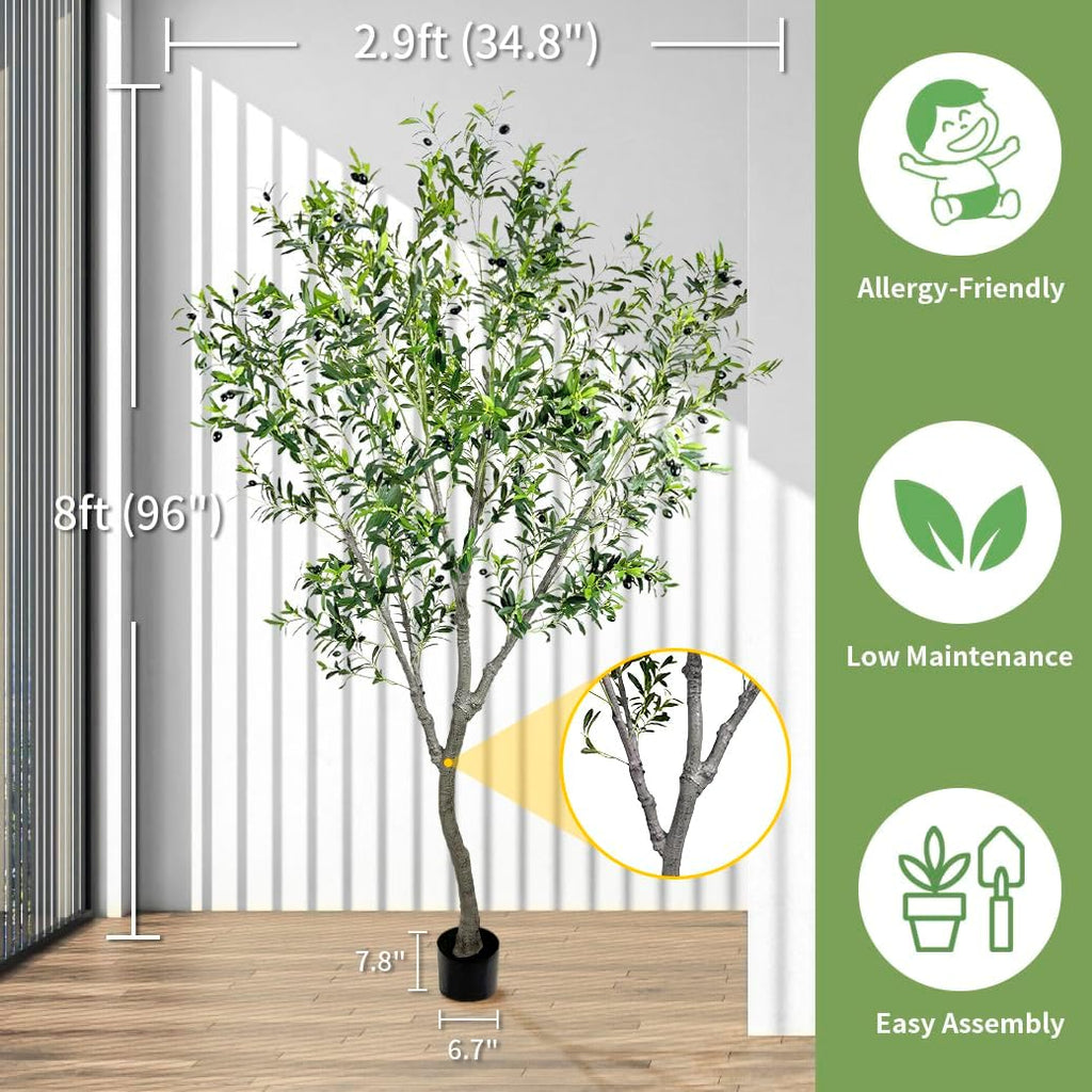 Faux Olive Tree, 8 Feet Realistic Faux Olive Tree Trunks & Leaf Fruits for Home Décor Accents, Perfect for Living Room & Office - Olive Trees Artificial Indoor
