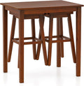 Giantex Bar Table and Chairs Set - 3-Piece Counter Height Dining Table Set with Hangable Bar Stools, Wood Veneered Tabletop, Rubber Wood Legs, Space Saving Dinette Set, Breakfast Nook Table Set, Brown