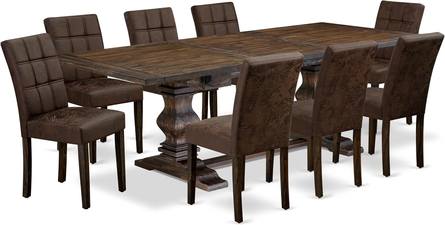 East West Furniture LAAS9-07-T25 9 Piece Table Set Consists A Wood Dining Table and 8 Black Textured Polyester Fabric Parson Dining Chairs, Distressed Jacobean